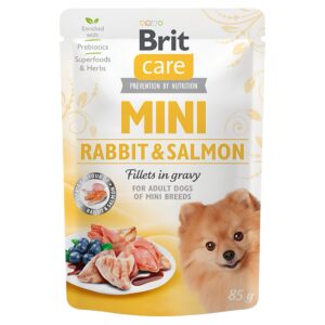 BRIT MINI WITH RABBIT & SALMON FILLETS IN GRAVY FOR ADULT DOGS 85G