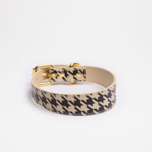 BEIGE HOUNDSTOOTH DOG COLLAR THIN
