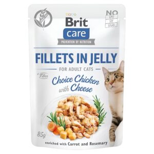 BRIT FILLETS IN JELLY FOR ADULT CATS CHOICE CHICKEN WITH CHEESE 85G