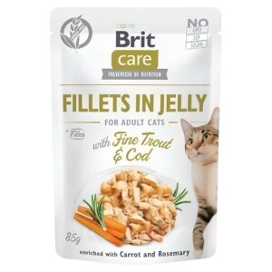 BRIT FILLETS IN JELLY FOR ADULT CATS FINE TROUT & COAT 85G