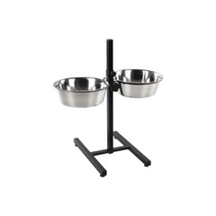 FEEDING AND DRINKING BOWL DUO DINNER STAND OTIS SILVER & BLACK 62CM X 27CM X 63,5CM - 2X4L - ∅ 2X27CM