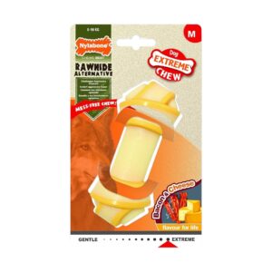 NYLABONE EXTREME TOUGH DOG CHEW TOY RAWHIDE KNOT ALTERNATIVE, MESS-FREE, BACON & CHEESE FLAVOUR, M, FOR DOGS UPTO 16 KG, FOR LARGE BREEDS