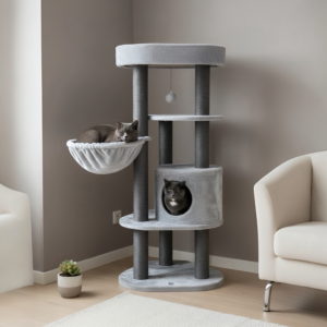 PET REBELS KRABPAAL CHARLOTTE 134 CAT TREE – GREY – 9 CM POST – WITH HAMMOCK