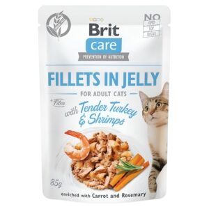 BRIT FILLETS IN JELLY FOR ADULT CATS TENDER TURKEY SHRIMPS 85G